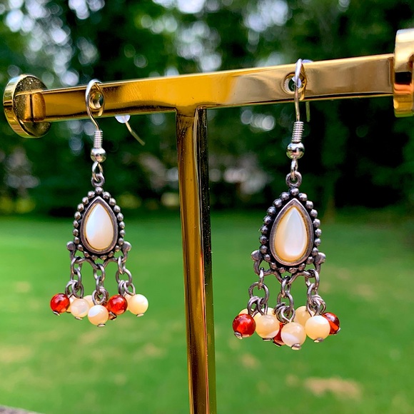 Hand Crafted Jewelry - Sterling Silver 925 Stamped Teardrop Stone Earrings